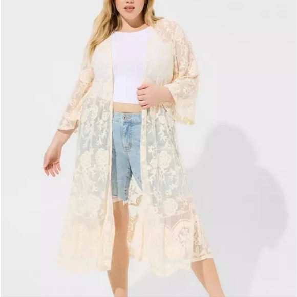 torrid Sweaters - Torrid Cream Floral Lace Chiffon Duster Kimono NWT